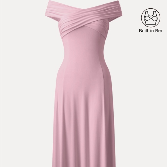 OGL Dresses & Skirts - OGL Flowy Criss Cross Off-shoulder Midi Brami Dress ~ Rose Mauve